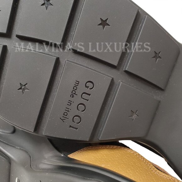 GUCCI SNEAKERS MENS RHYTON BLACK GG SUPREME BROWN LEATHER SHOES sz 8 8.5 - Picture 13 of 16